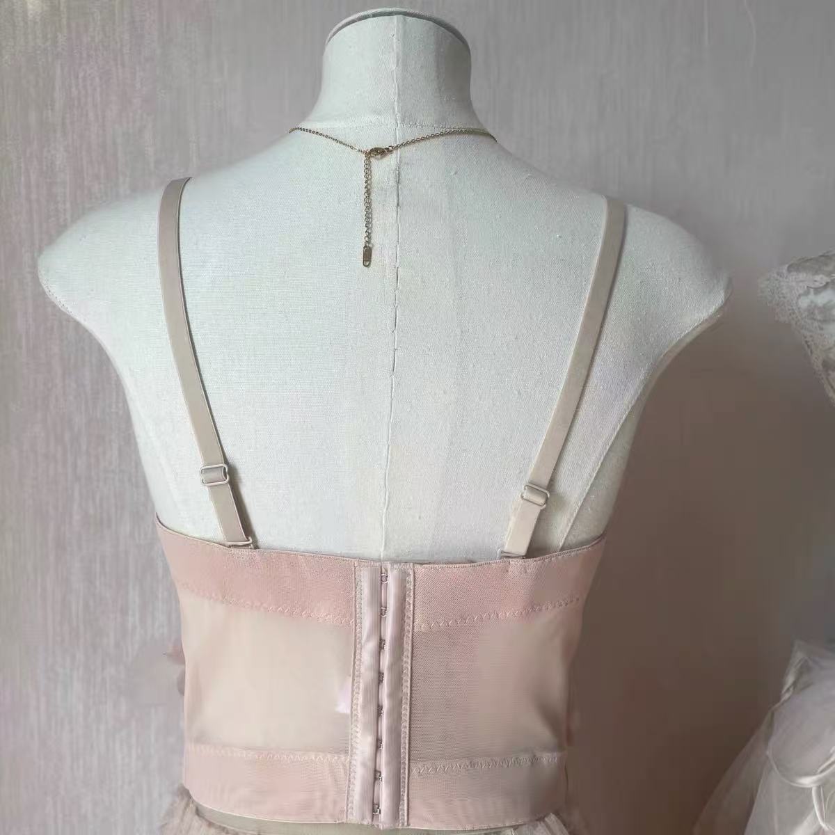 Blush Spaghetti Strap 3D Floral Corset Top & High Low Tiered Tulle Skirt Set