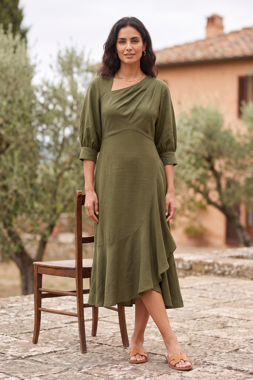 Italian Garden premium compact jersey or fluid Tencel blend Midi Dress for creative office clay red premium compact jersey or fluid Tencel blend Midi Dress - product view 5