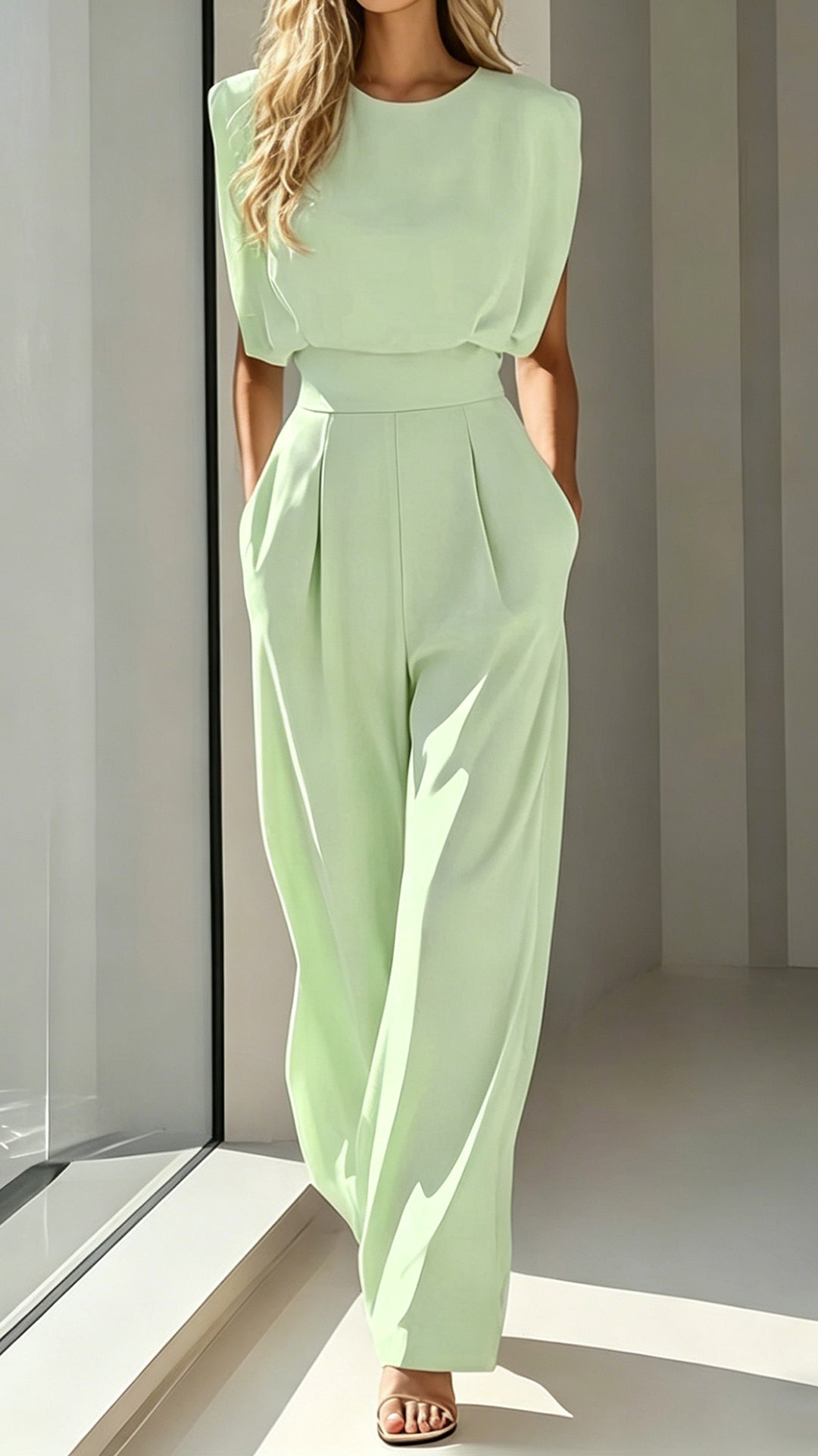 sleeveless top & satin trousers two-piece set