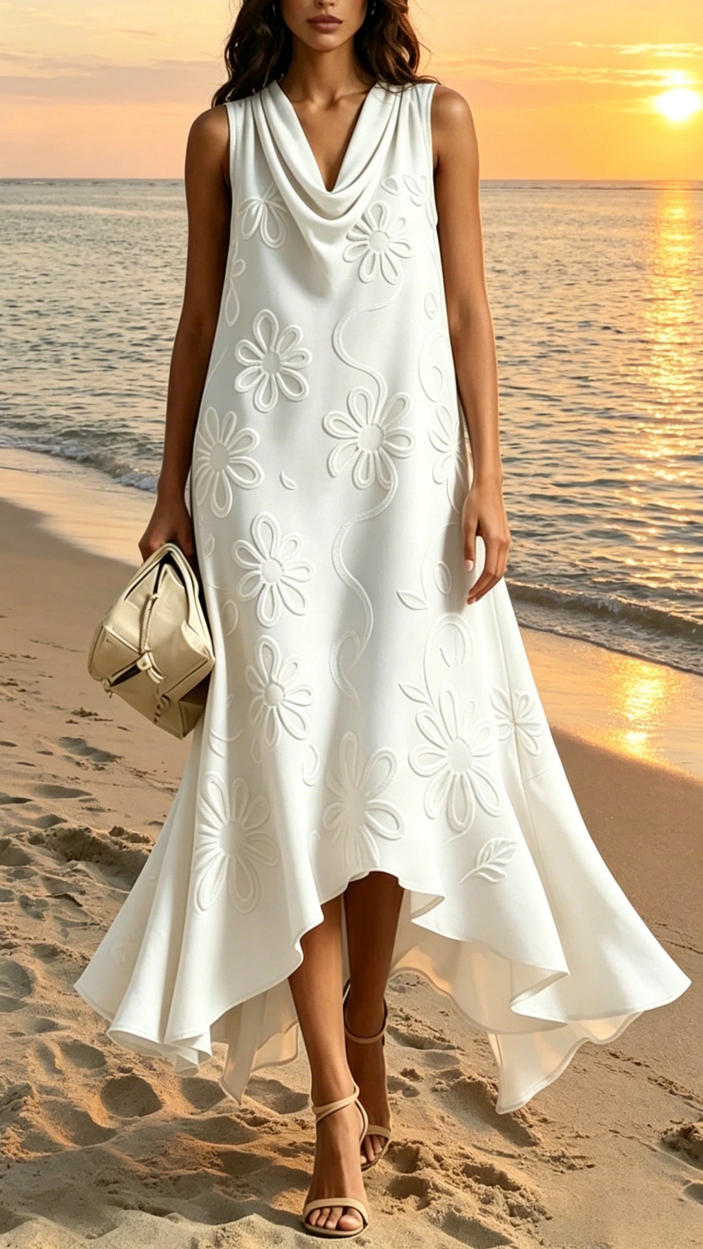 Sleeveless Floral Cowl-Neck Dress
