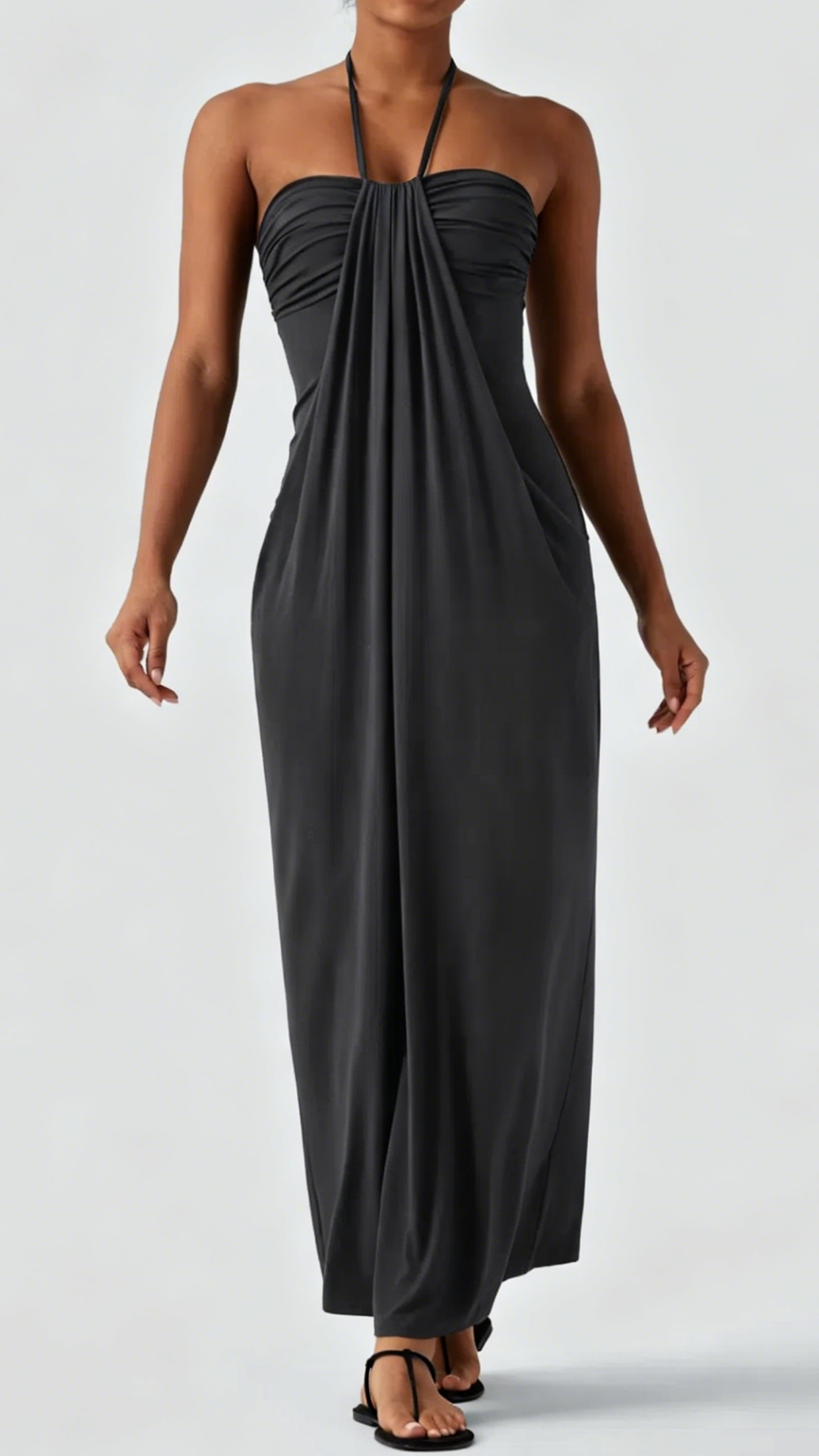 Women's Minimalist Linen-Blend Lace-Paneled Strapless With Spaghetti Straps Maxi Dress