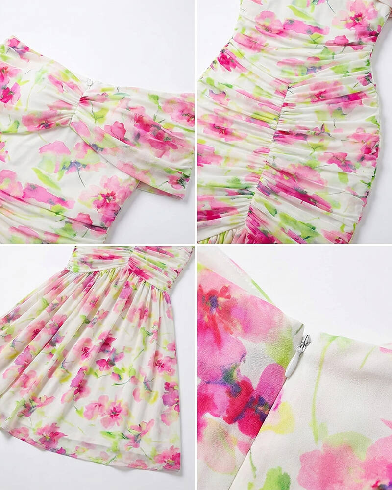 Floral Print Foldover Off Shoulder Ruched Maxi Dress Elegant Mermaid Hem Party Dress