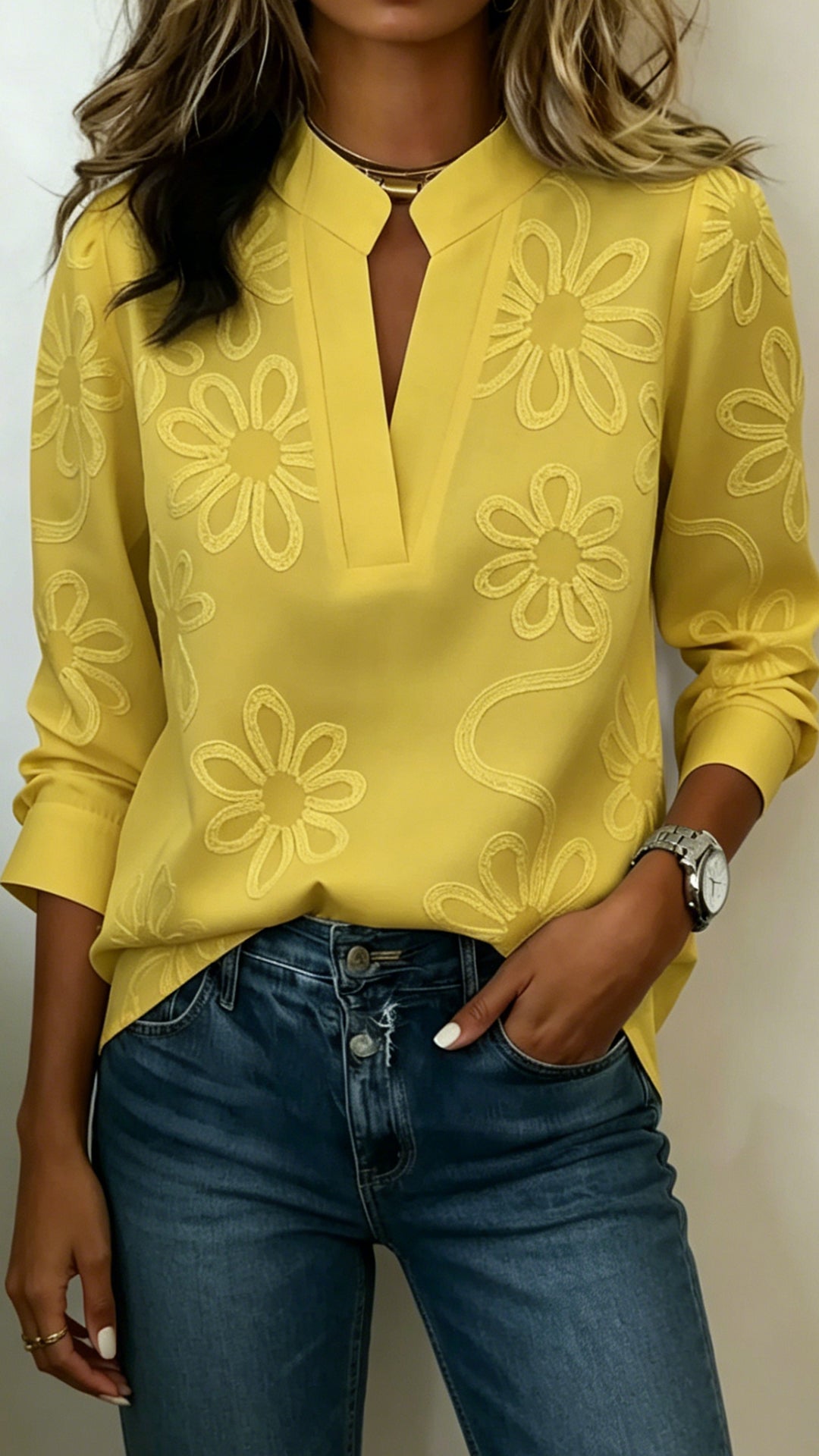 Women's Doll Collar Printed Polyester Blouse