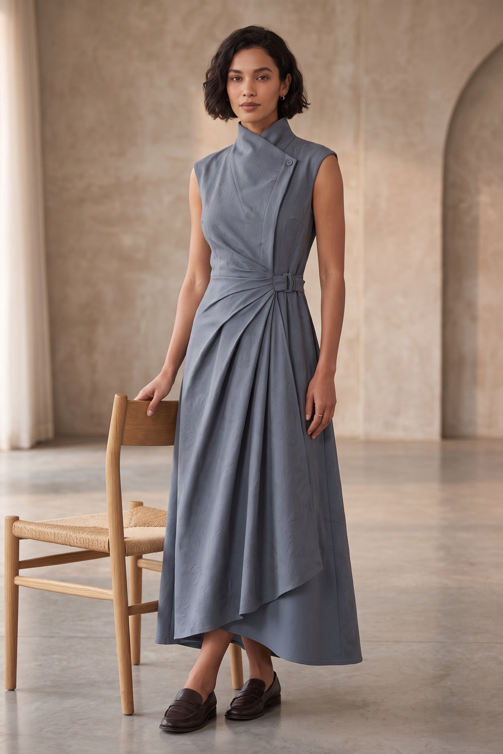 French Riviera matte crepe Midi Dress for urban workday sea-glass green matte crepe, compact viscose or washed satin with low shine Midi Dress - product view 5