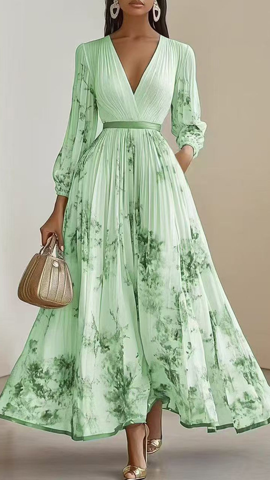 V-Neck floral print long sleeve maxi dress