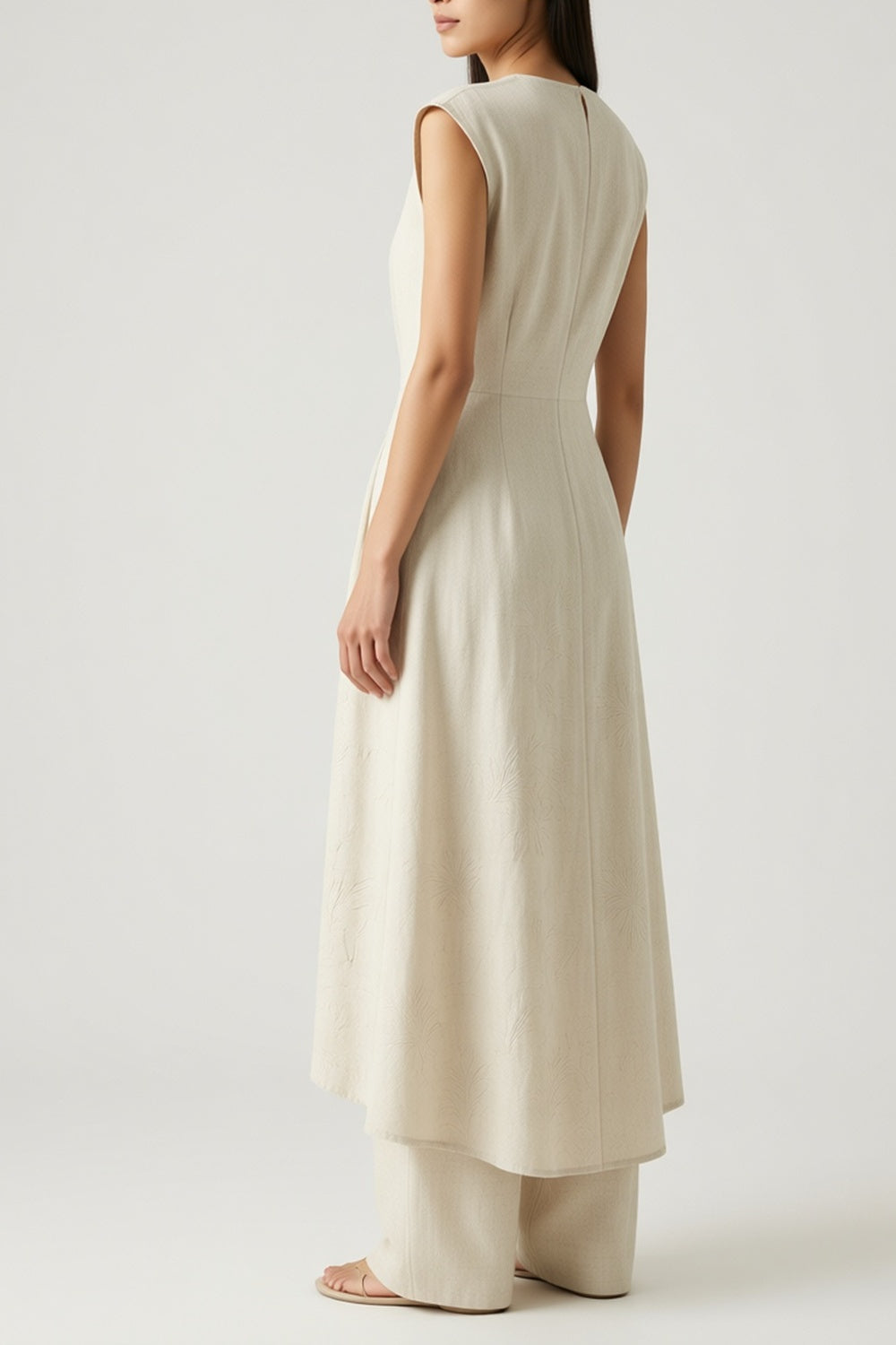 Ivory Textured Wide-Leg Jumpsuit sea-glass green matte crepe, compact viscose or washed satin with low shine Midi Dress - product view 4