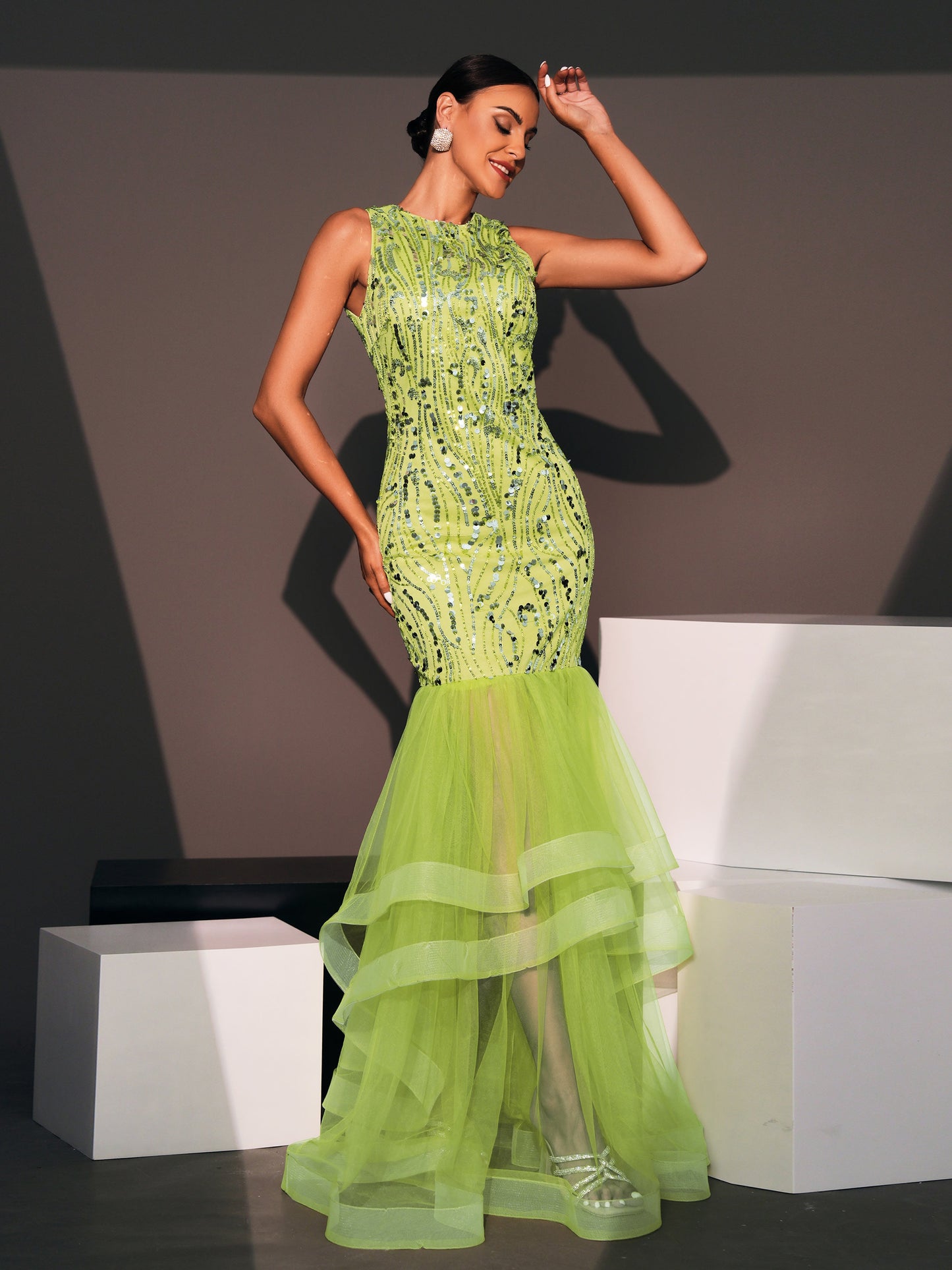 Sequin Panel Bodycon Gown Dress