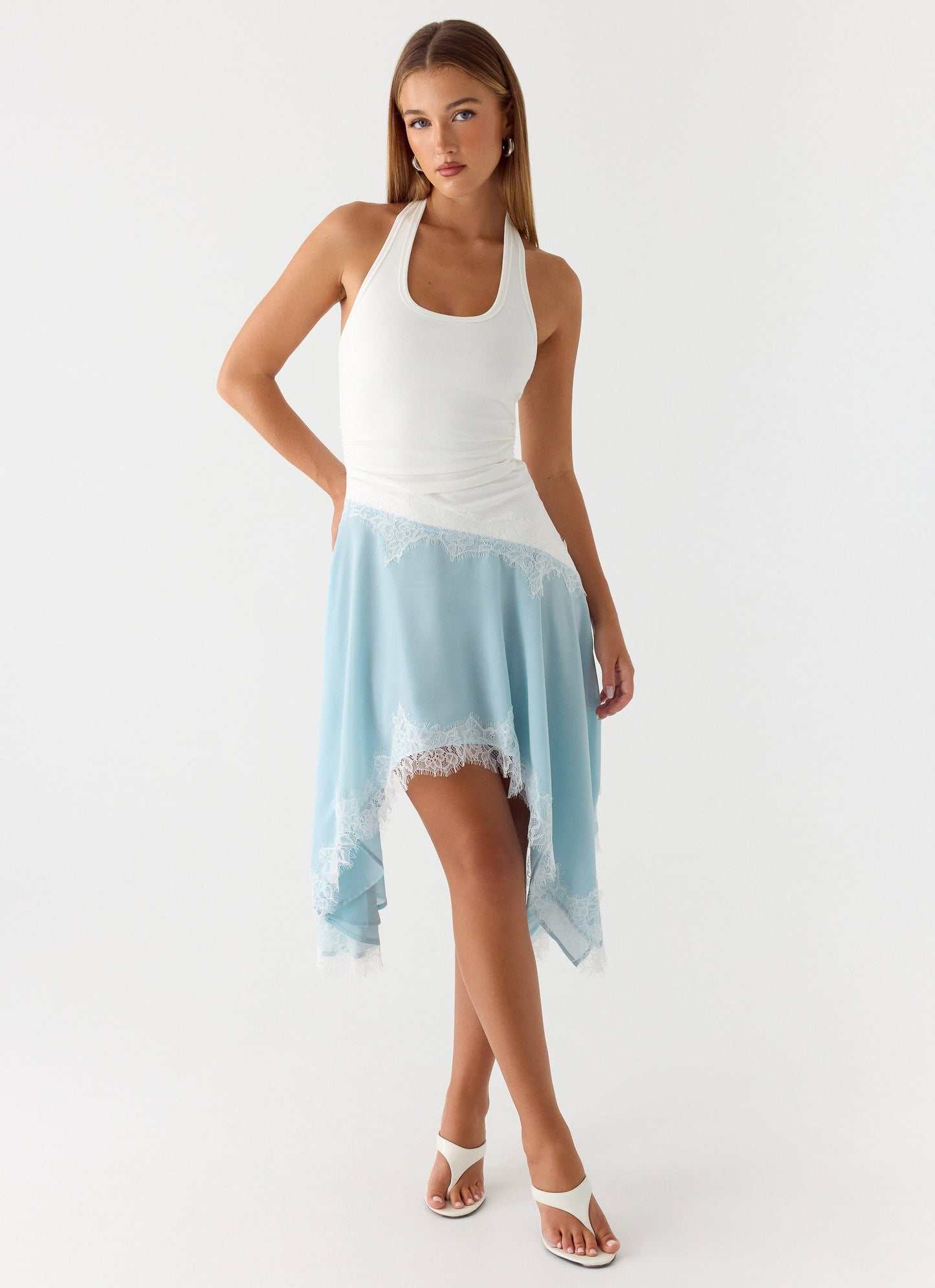 Brionee Midi Dress - Pale Blue White