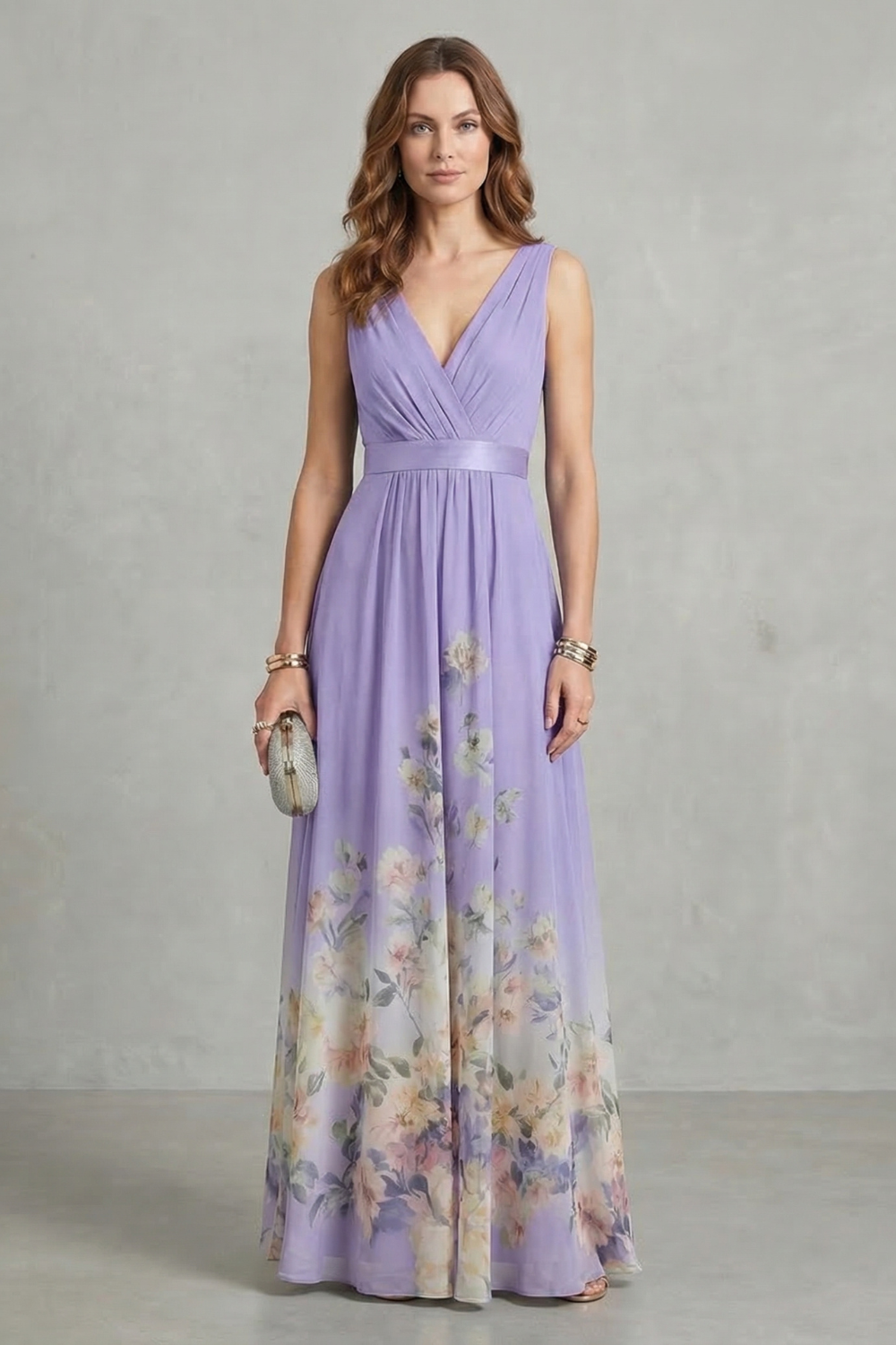 Elarisse – Floral grace – V neck maxi dress
