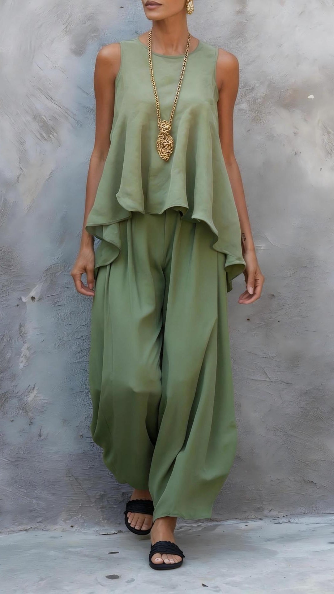 Sleeveless Top & Loose Wide-Leg Pants