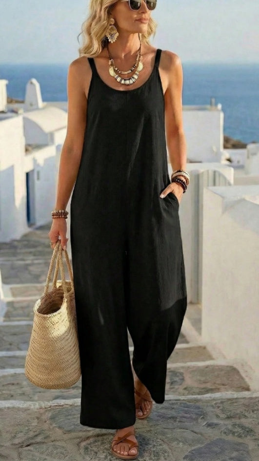 Women's Casual Solid-Color Strappy Jumpsuit