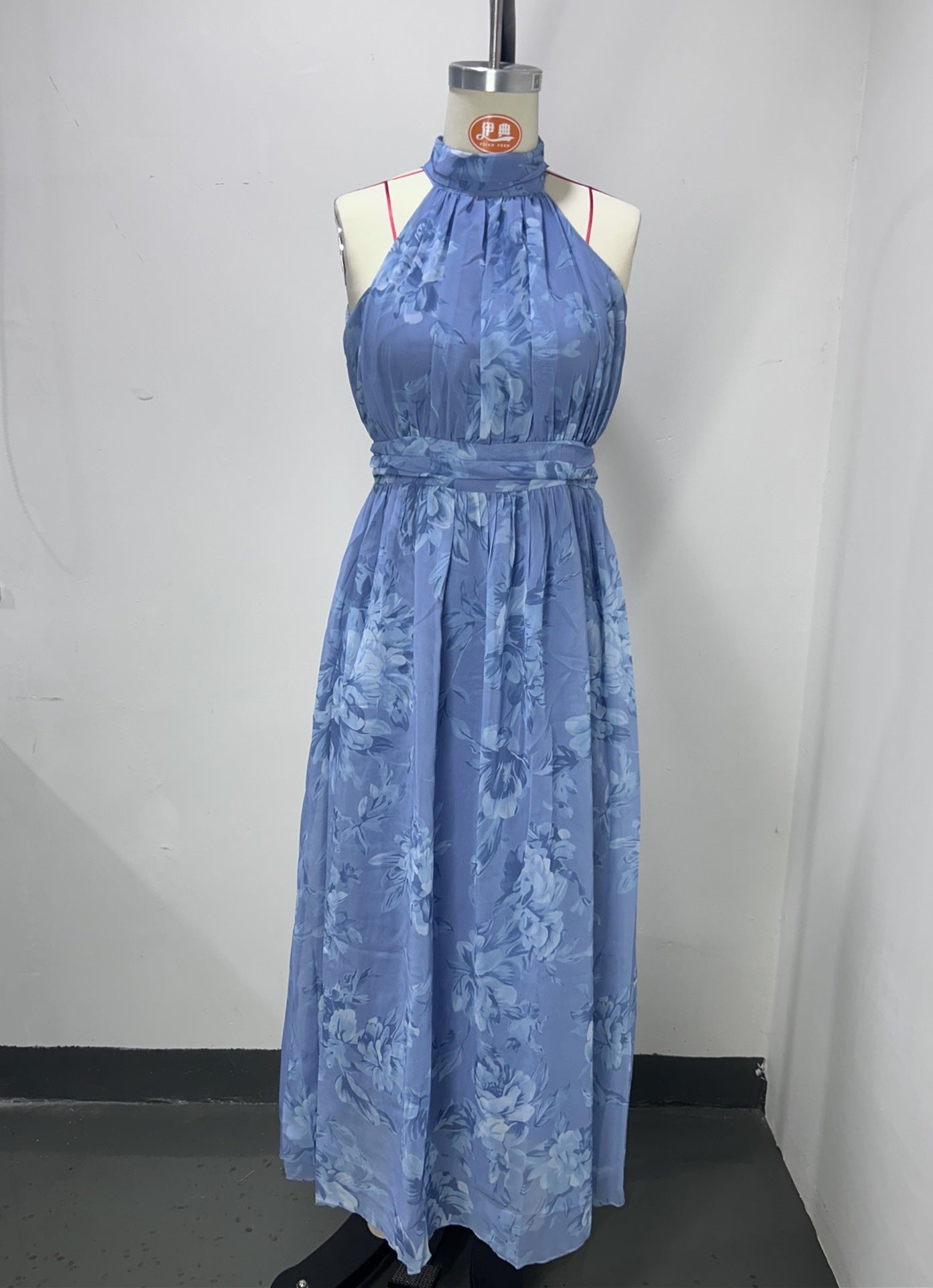 polly Green Floral Chiffon Halter Maxi Dress