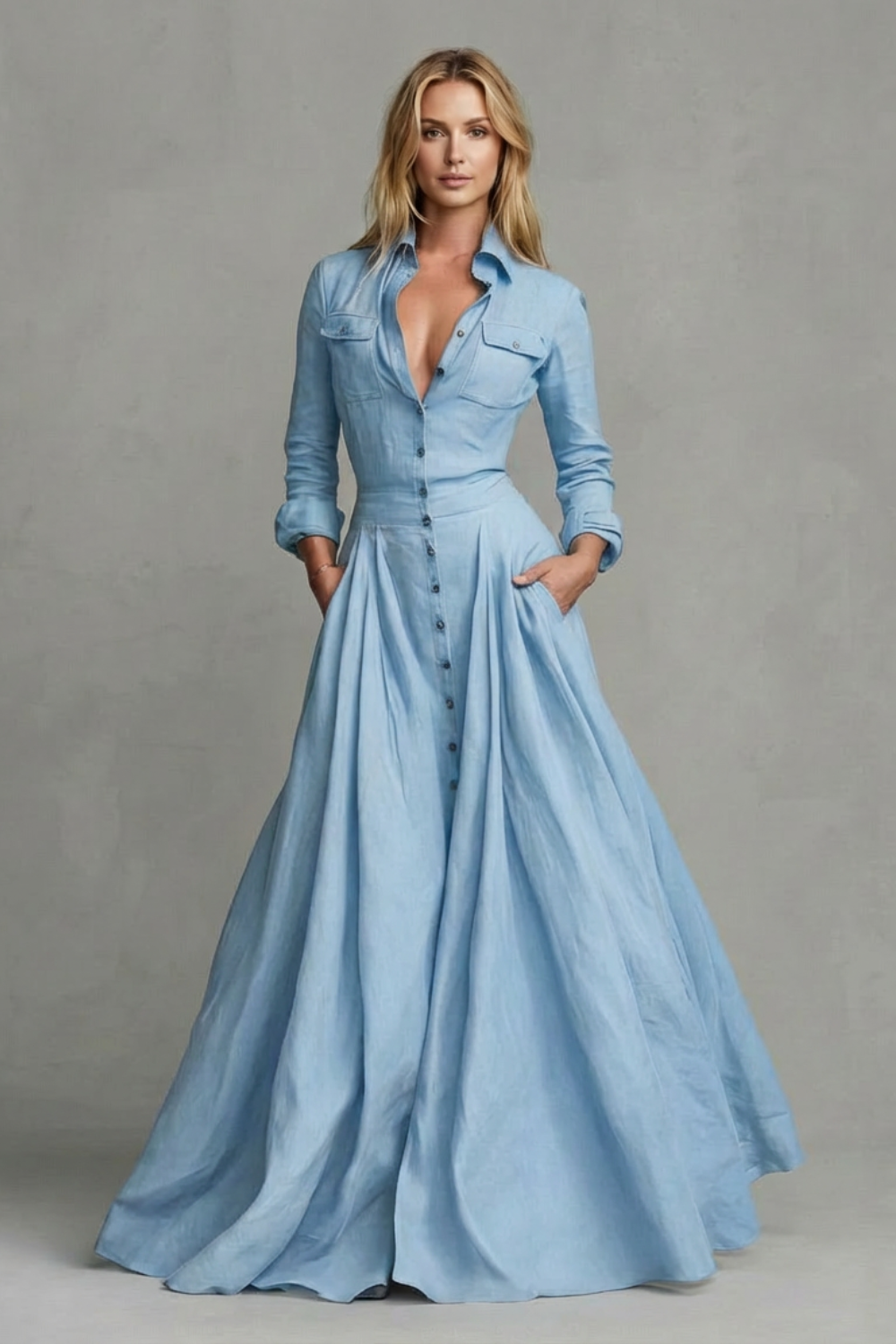 Verona – Long-Sleeved Collared Maxi Dress