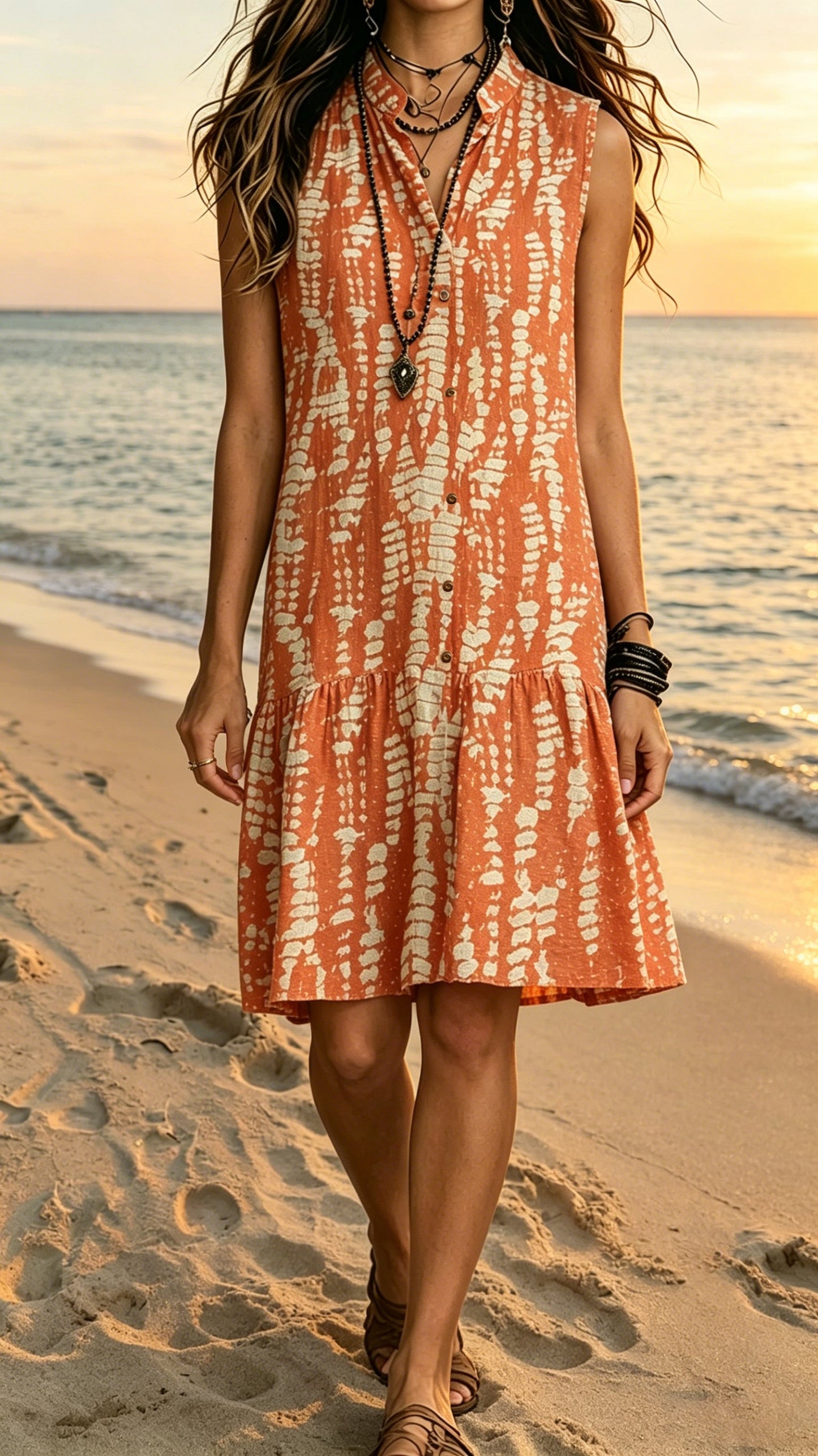 Bohemian-Style Printed Sleeveless Midi dress