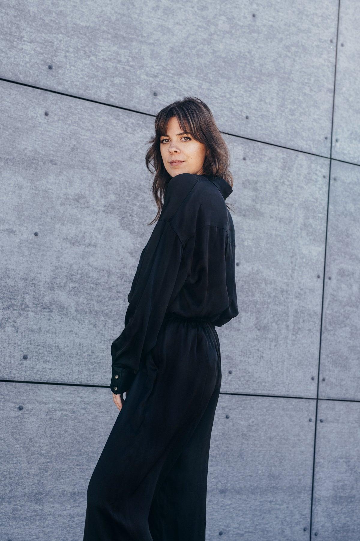Echo Oversized Viscose Satin Shirt – Black