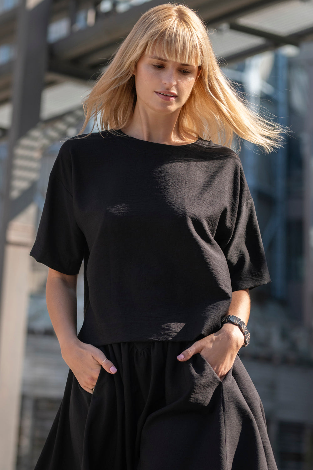 Echo Viscose Midi Skirt with Pockets – Black