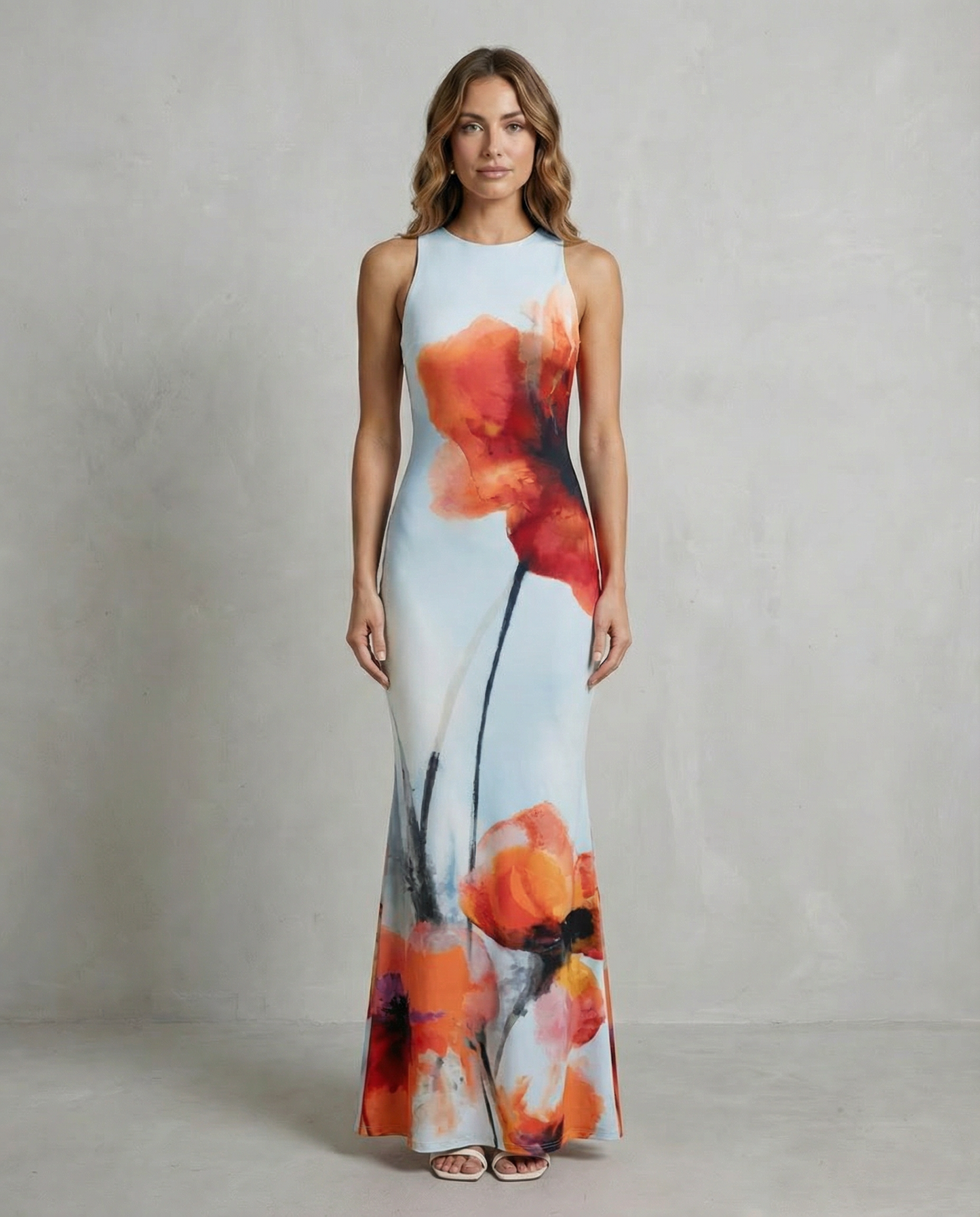 Fiorielle – Artistic floral print – Fishtail maxi dress