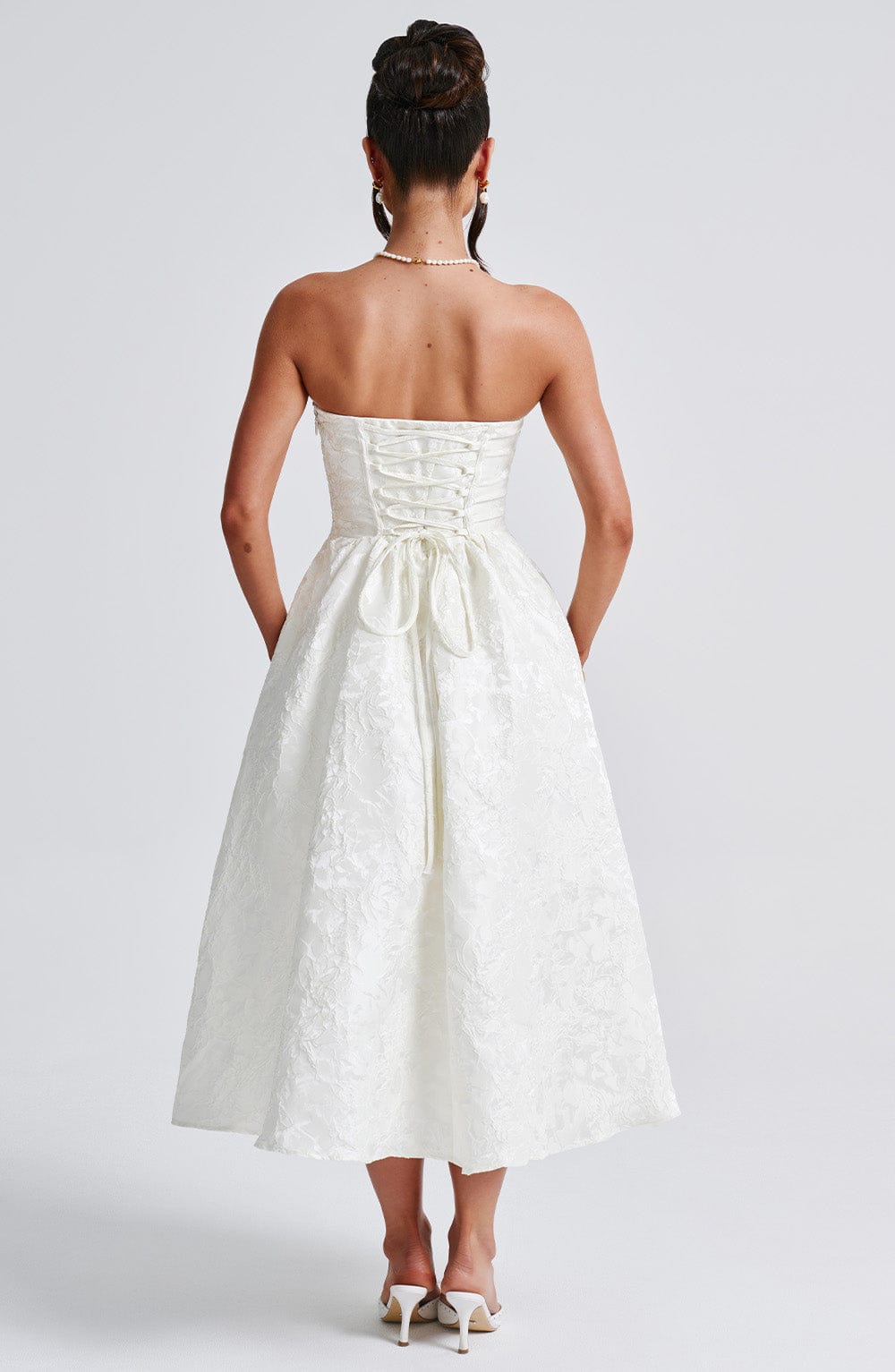 Lace Embroidery Saoirse Midi Dress - Ivory