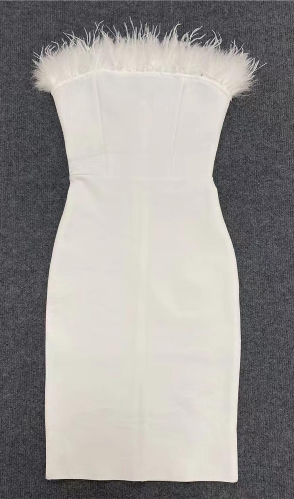 FEATHER STRAPLESS DRESS IN BLACK Dresses styleofcb
