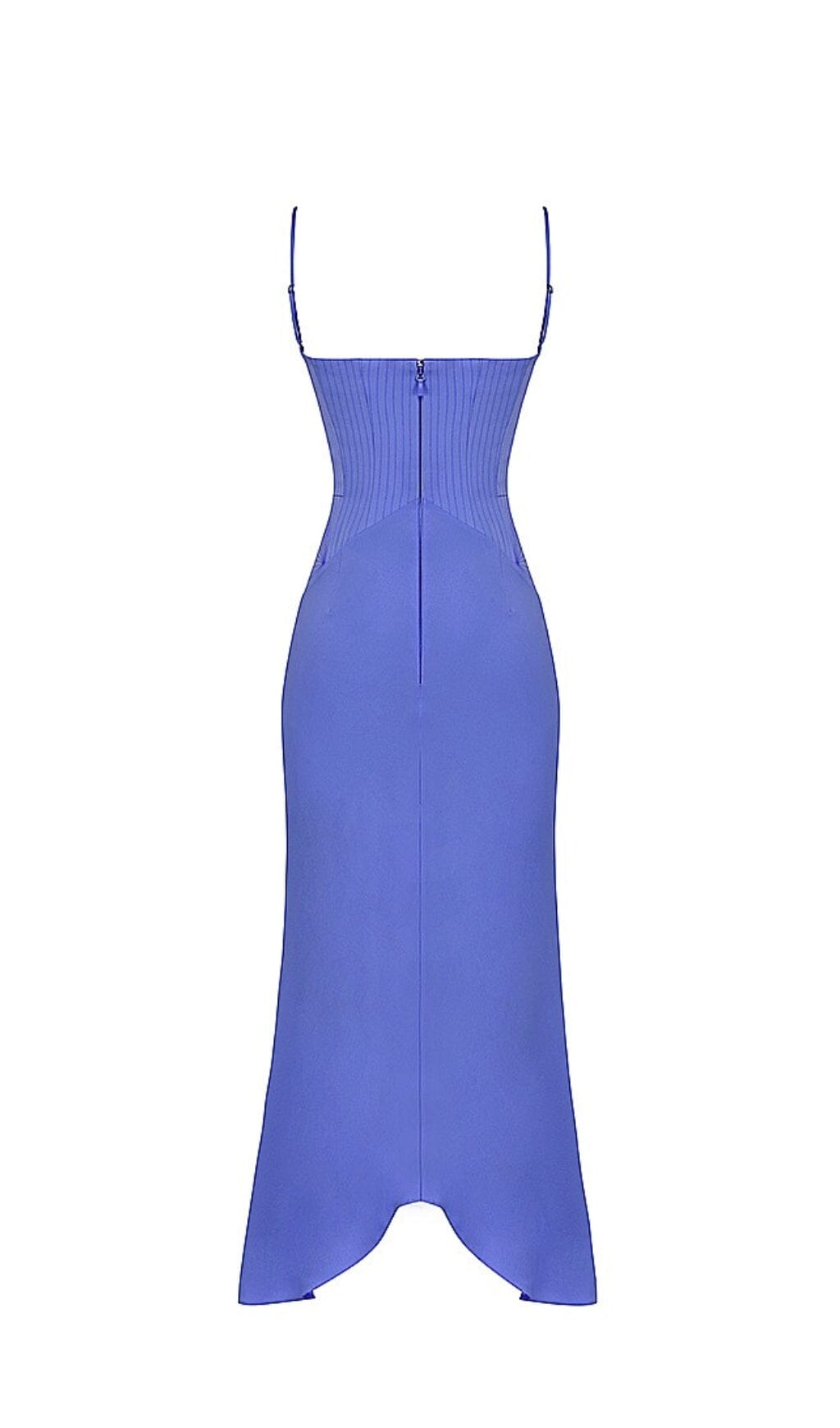 PERIWINKLE SATIN CORSET MIDI DRESS styleofcb