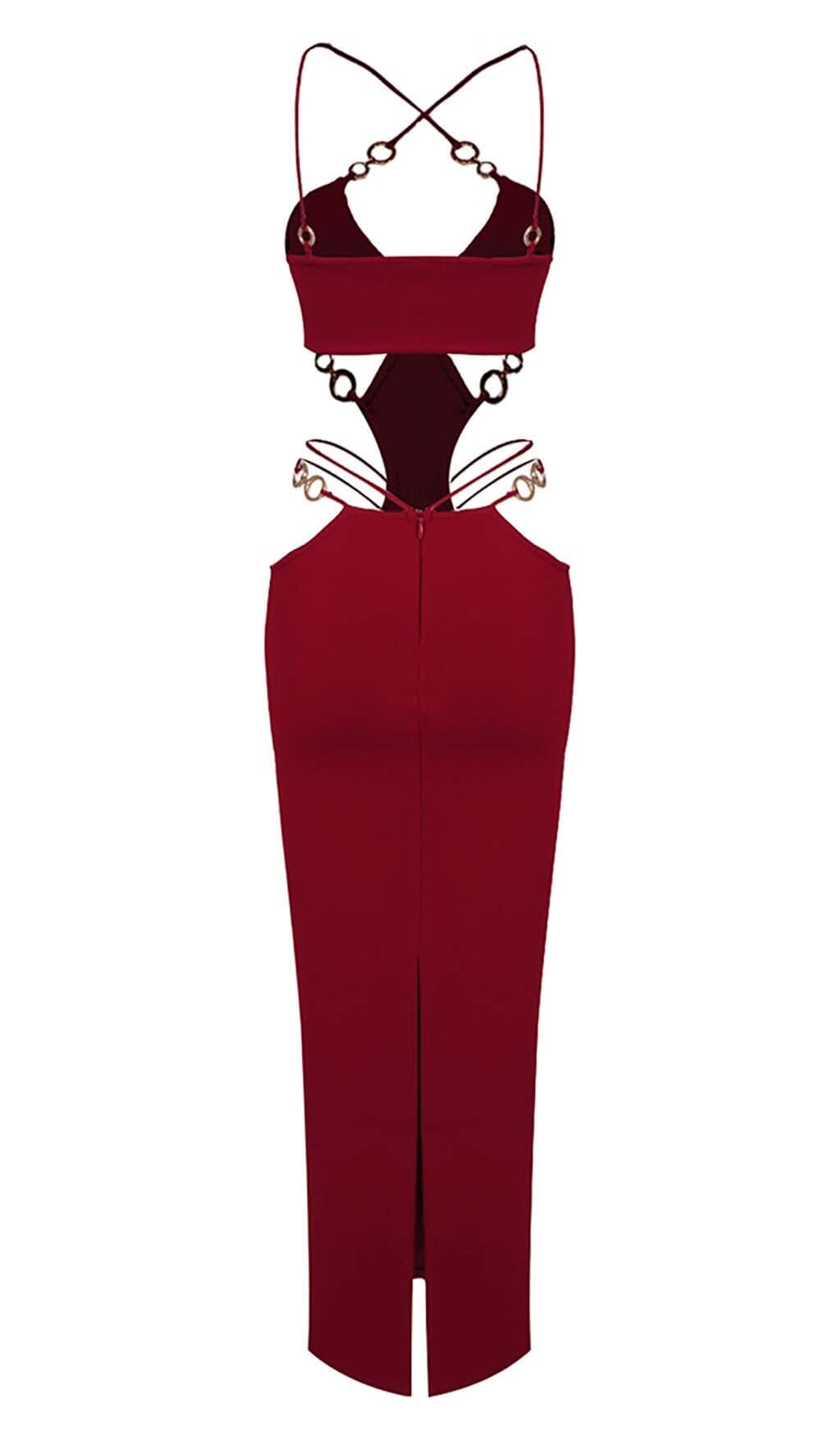 CUTOUT CHAIN MAXI DRESS IN RED DRESS STYLE OF CB
