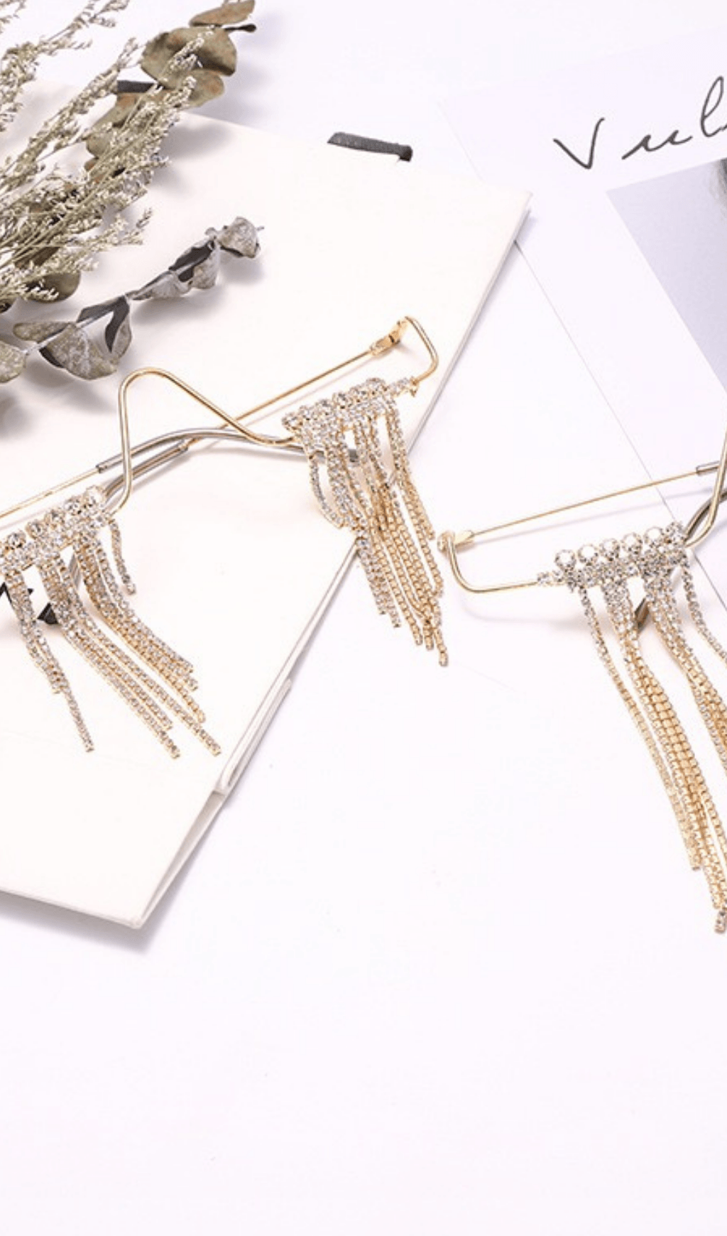 Long fringed rhinestone pendulum glasses styleofcb