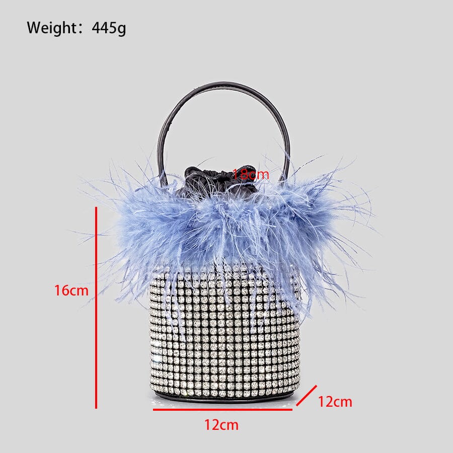 FEATHER RHINESTONE BUCKET BAG IN BLUE Bags Oh CICI