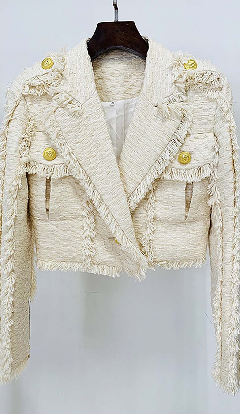 TWEED CROPPED JACKET WITH PLATED SKIRT IN LVORY STYLE OF CB