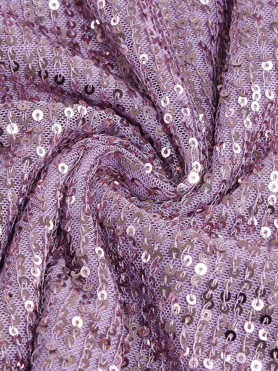 SEQUIN FEATHER STRAPLESS MINI DRESS IN PURPLE styleofcb
