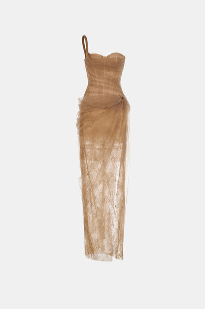 MARA BROWN LACE CORSET DRESS