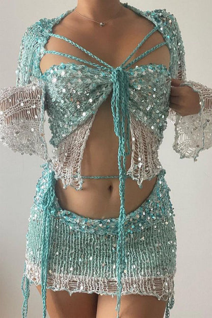 Kritika Sequin Crochet 3 Pieces Sets