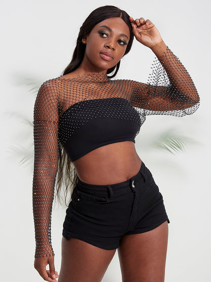 BLING LONG SLEEVE CROP TOP