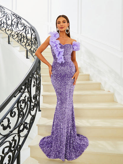 Sequin Ruffled Mermaid Evening Dress