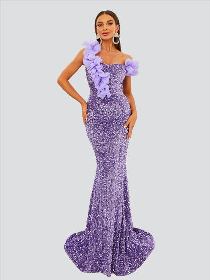 Sequin Ruffled Mermaid Evening Dress
