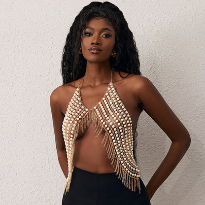 PEARL TASSEL BACKLESS TOP