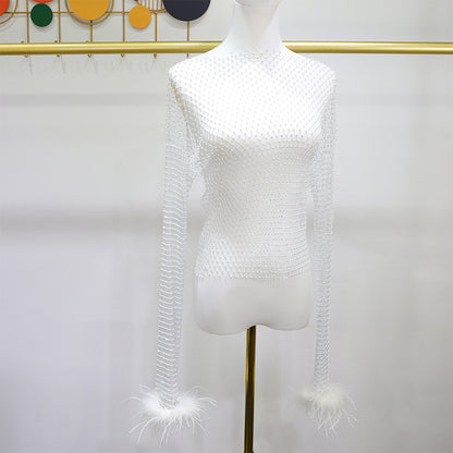 BLING FEATHER LONG SLEEVES TOP