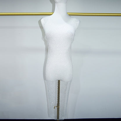 BLING V NECK NET MIDI DRESS