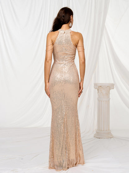 Formal Halter Neck Sequin Prom Dress
