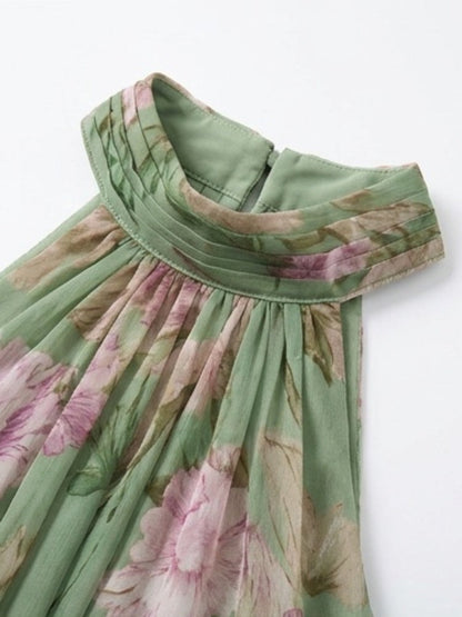 polly Green Floral Chiffon Halter Maxi Dress