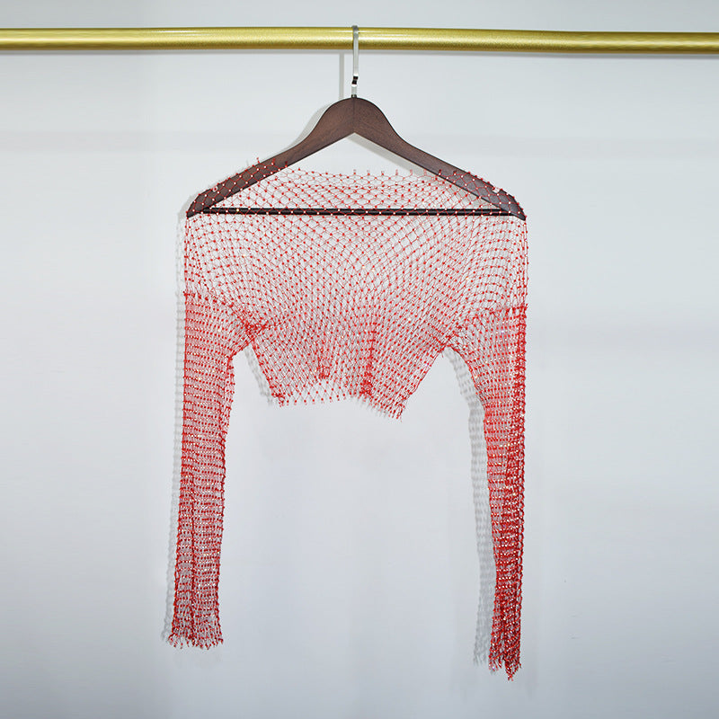 BLING LONG SLEEVE NET CROP TOP