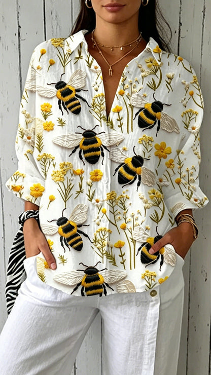 Women's Doll Collar Printed Polyester Blouse