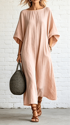 Loose-fitting Batwing Sleeve Cotton Linen Dress