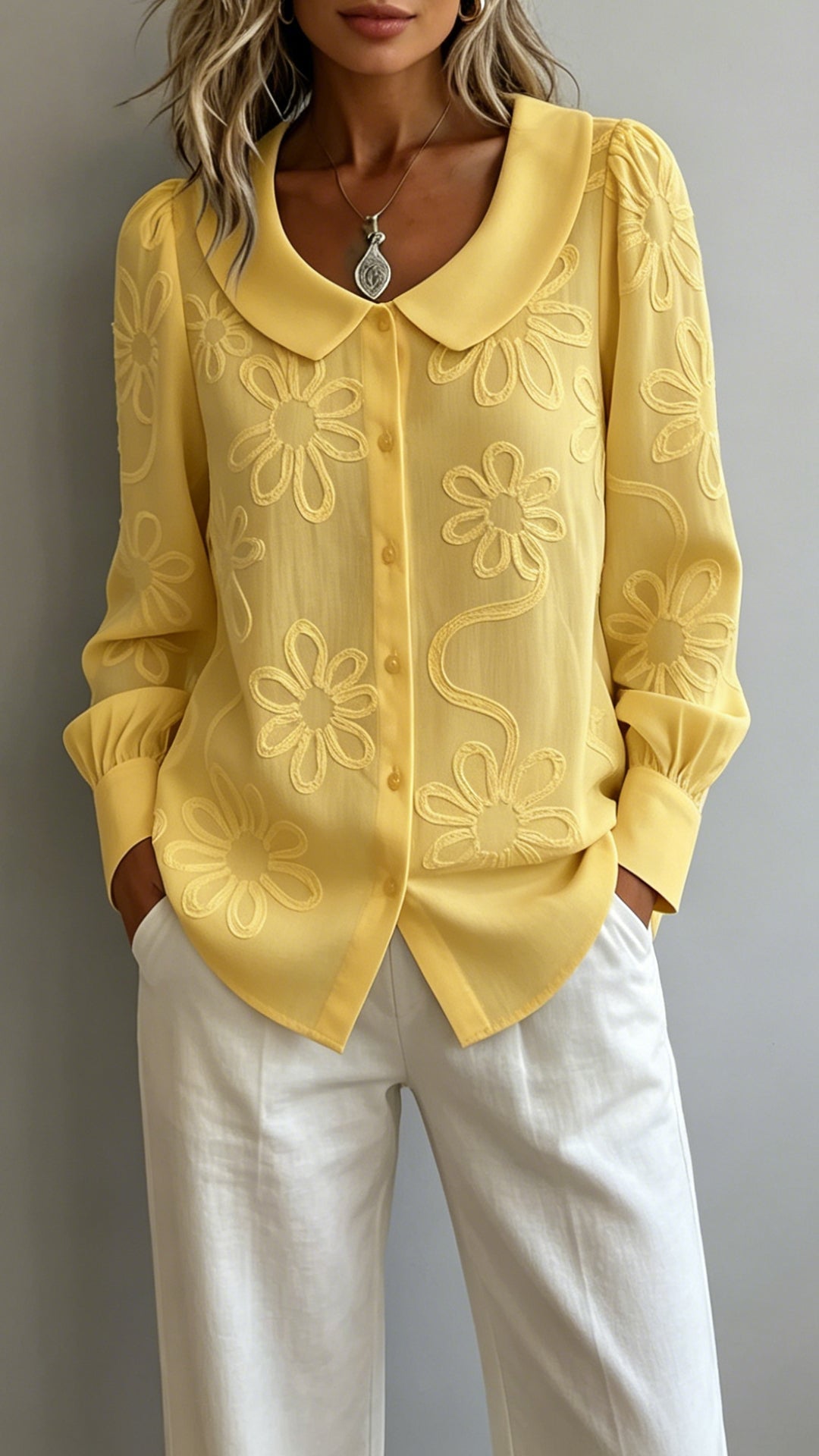 Women's Doll Collar Printed Polyester Blouse