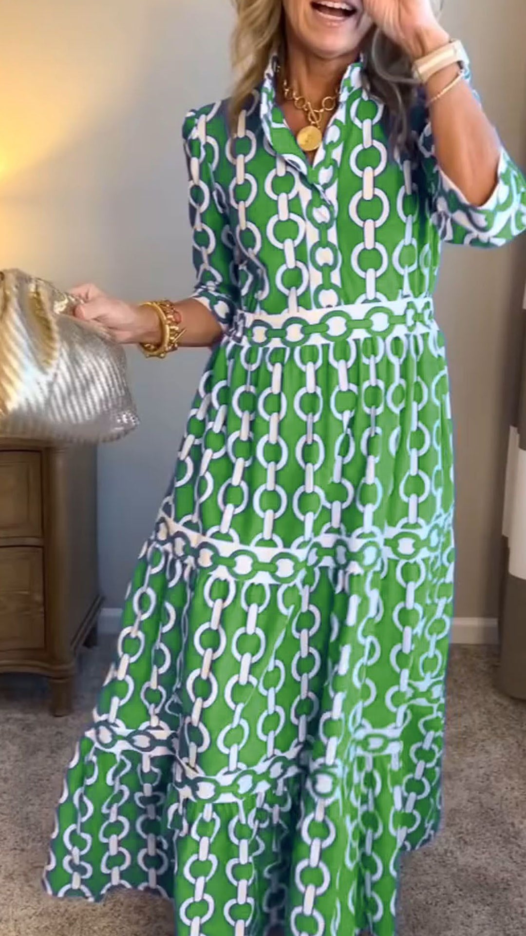 long sleeve Loose printed Maxi Dress