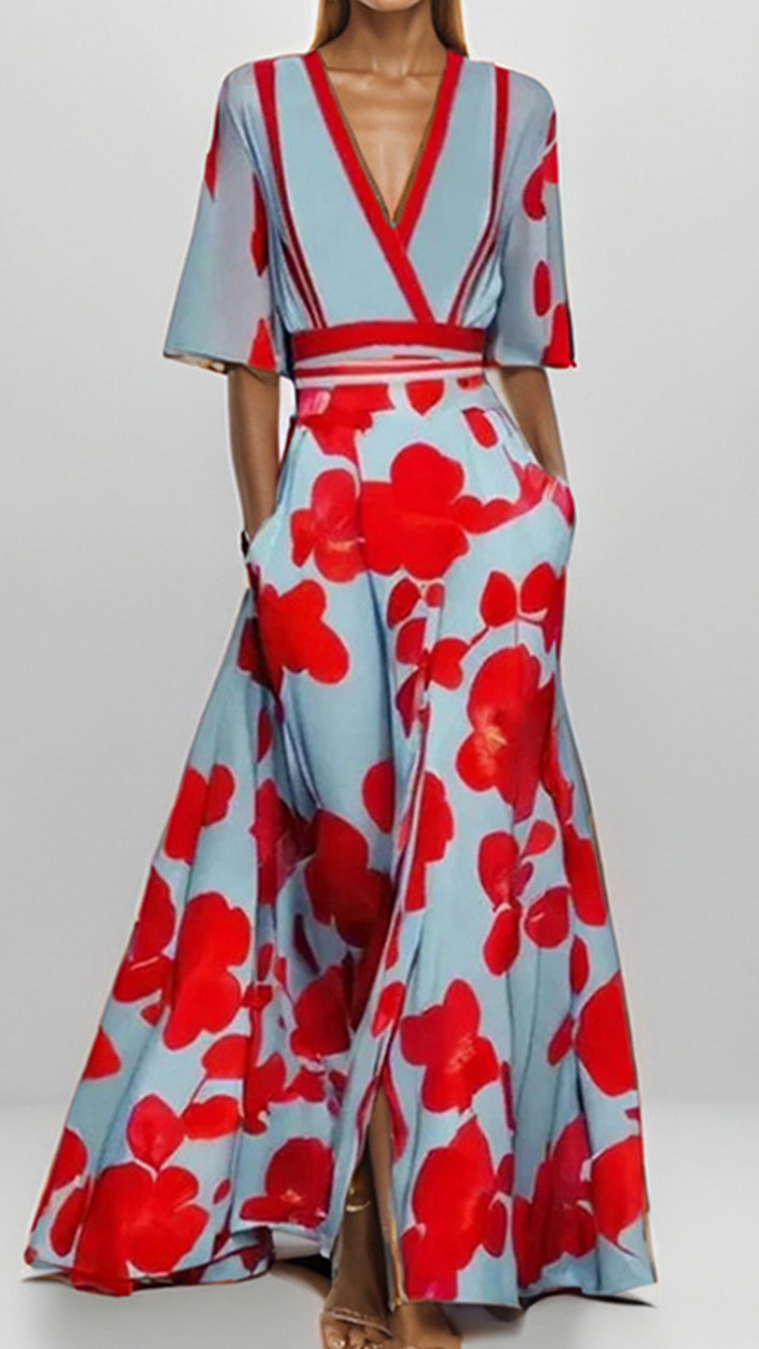 V-Neck Loose print Maxi Dress