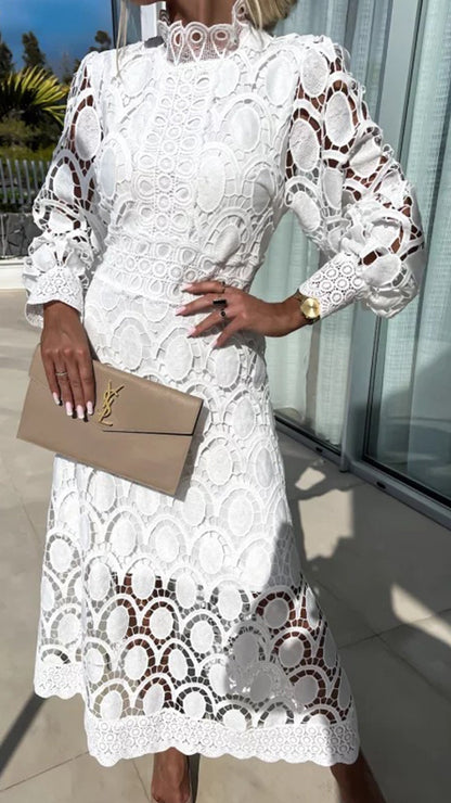 Hollow Out long sleeve midi Dress