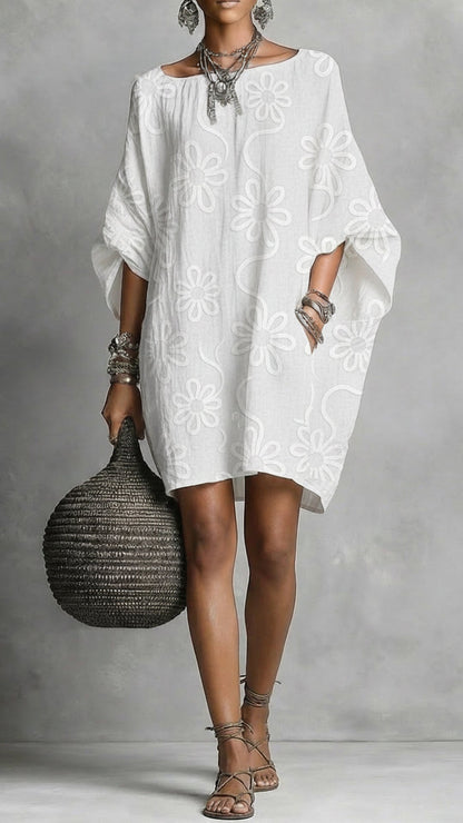 Women's Floral Print Linen-Blend Tunic Dress