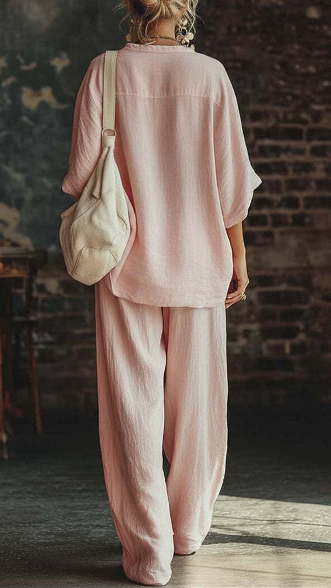 Casual Vacation Style - Relaxed Cotton-Blend Two-Piece Set