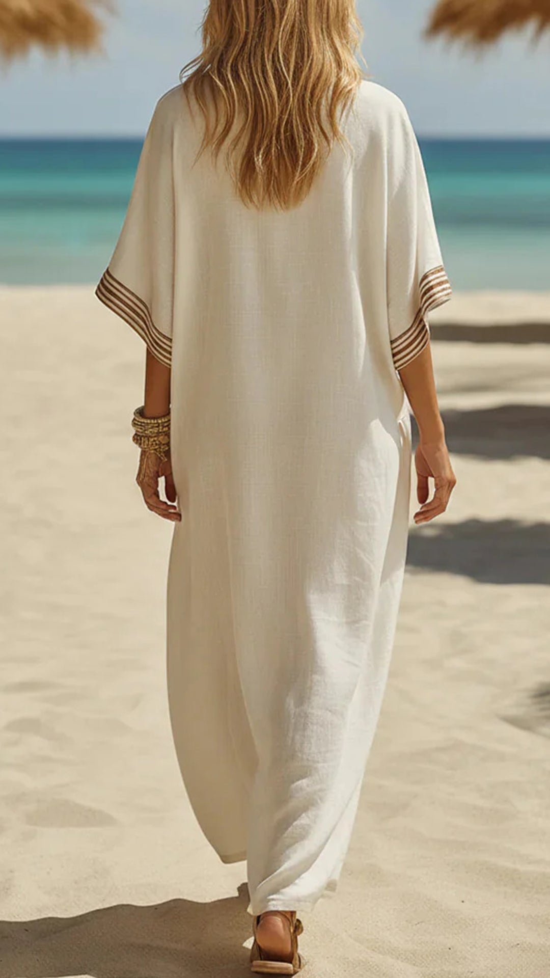 Linen V-Neck Loose maxi Dress