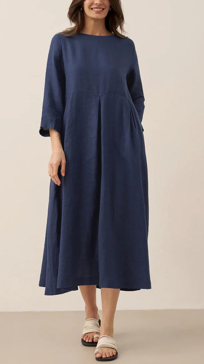 Loose-fitting Batwing Sleeve Cotton Linen Dress